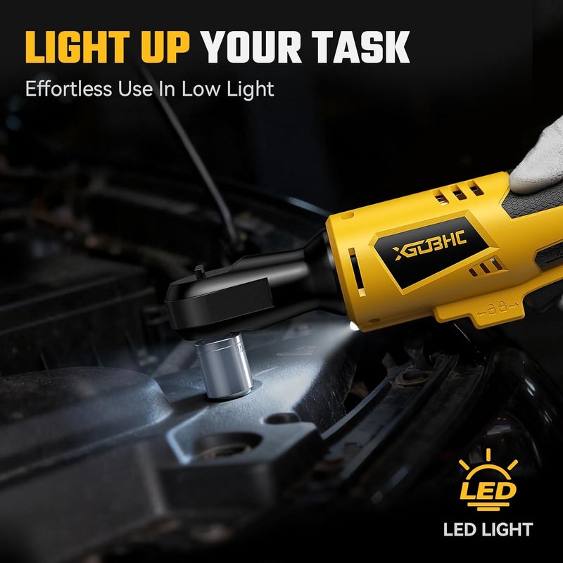XGOBHC 3/8 Inch Cordless Ratchet Wrench for DeWalt 20V Max Battery - 42Ft-Lbs Brushless Motor Electric Ratchet Set with 0-220RPM Variable Speed, 8 Sockets, 3/8" and 1/4" Adapters,3" Extension Bar (Tool Only) - Image 3